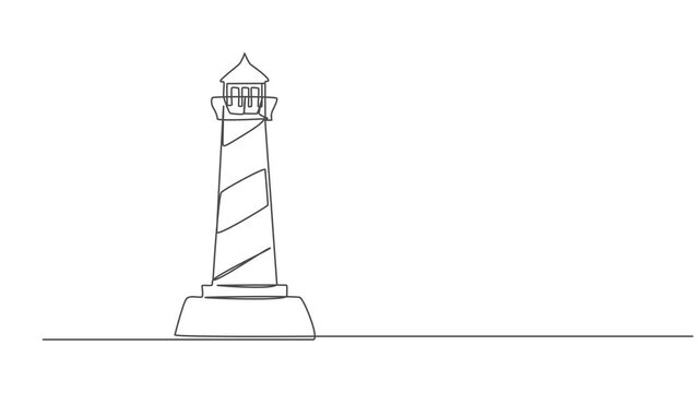 Lighthouse continuous one line drawing animation, lighthouse continuous one line drawing animation, abstract lighthouse. Self drawing animation one continuous line draw, logo, Lighthouse on the coast.