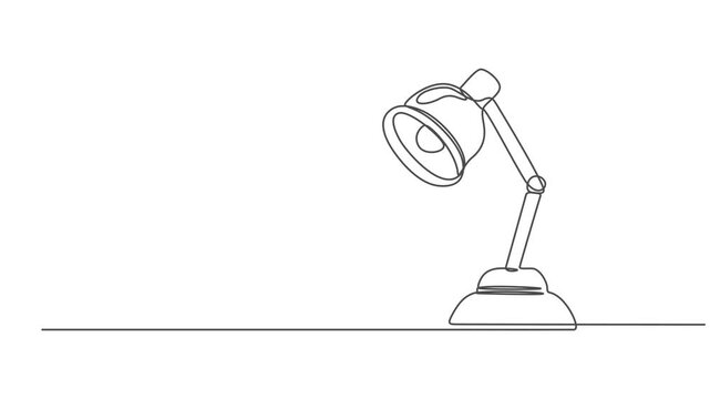 table lamp continuous one line drawing animation, Continuous one line animated drawing. Lamp on the table. Vector illustration. One continuous drawn line art doodle linear, hand, lamp, white, light.