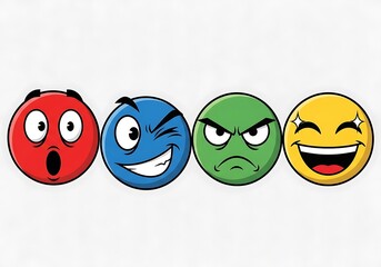 Colorful Emoji Faces Expressing Different Emotions in a Row.
