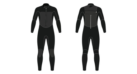 Technical rendering showcases a sleek, form-fitting wetsuit ideal for water sports and diving adventures apparel with a professional presentation