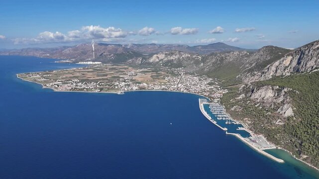 Aerial View of Oren Coastline and Marina in Milas, Turkey