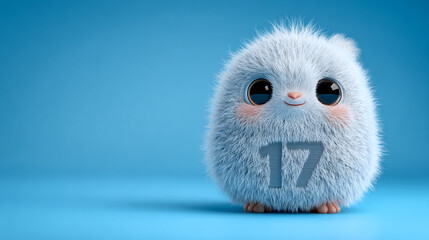 Fluffy cute animal with cheerful expression and number 17 displayed prominently. This adorable creature brings joy and warmth