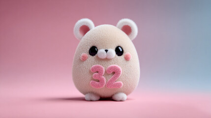 Cute animal with fluffy texture number 32 pastel colors adorable design soft features playful expression cartoon style round shape cheerful