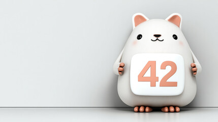 Cute animal holding number, bright colors, playful expression, cartoon style, minimalistic background, whimsical design