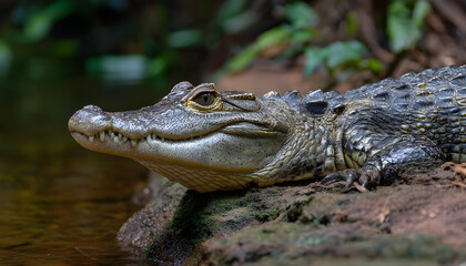 Fototapeta premium Caiman River bank reptile animal.