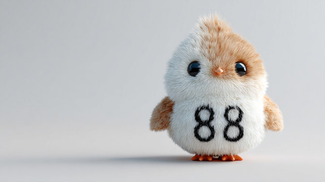 Cute fluffy animal with number 88 adorable character soft texture bright colors cartoon style playful expression whimsical design cheerful