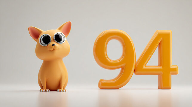 Cute animal with large eyes, orange color, cartoon style, number 94, playful expression, minimalistic background