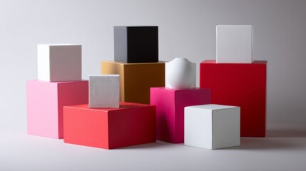 Geometric blocks pastel colors modern advertising product photography design concept creative elegant minimal clean aesthetic professional composition abstract structured balanced