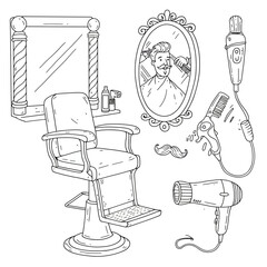Barber Shop Equipment and Chair Illustration.