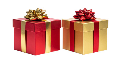 Obraz premium Red and Golden Christmas Gift Boxes Duo, isolated on transparent background PNG