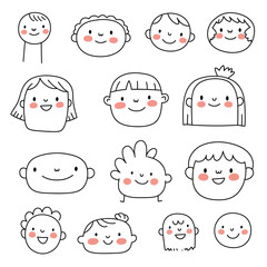 Collection of Diverse Hand-Drawn Cartoon Faces for Children.