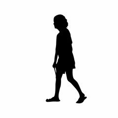 Silhouette of a patient walking slowly in a rehab corridor isolated on white background