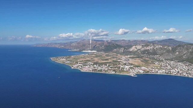 Aerial View of Oren Coastline and Marina in Milas, Turkey