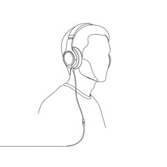 Line art illustration of a man wearing headphones isolated on white background minimalist design for music lovers, audiophiles, and tech enthusiasts modern and stylish
