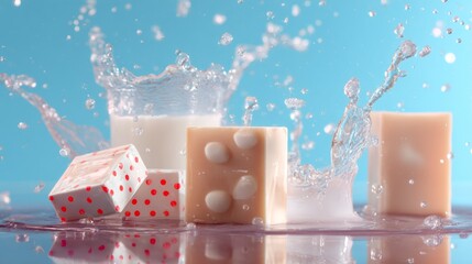 Splashing soap bars water modern advertising product photography design concept hygiene elegant minimal clean aesthetic professional wellness composition freshness creativity