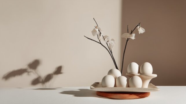 Ceramic vases with branches modern advertising product photography design concept interior elegant minimal clean aesthetic professional decor composition simplicity nature