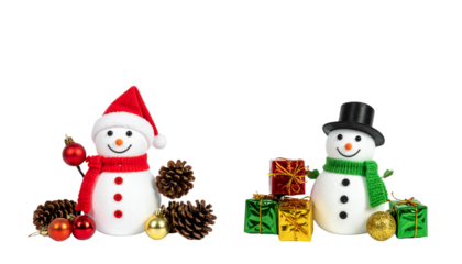 Snowman and Christmas Decor Duo, isolated on transparent background PNG