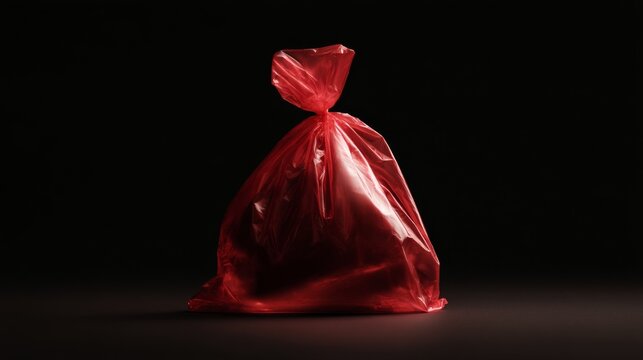 Red plastic bag dramatic lighting modern advertising product photography design concept waste elegant minimal clean aesthetic professional composition bold statement contrast