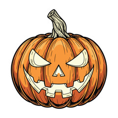 Fototapeta premium Spooky carved jack o lantern with glowing eyes and jagged teeth grinning menacingly.