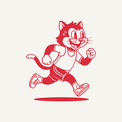 Retro Running Cat Mascot Vector, Vintage Cartoon Character Illustration