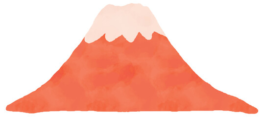 赤い富士山の水彩風手描きイラスト