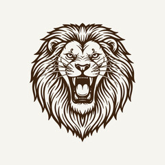 Roaring Lion Head Vector, Vintage Wild Animal Illustration for Logo and Tattoo Design