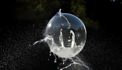 Soap bubbles with water splashes floating in the air