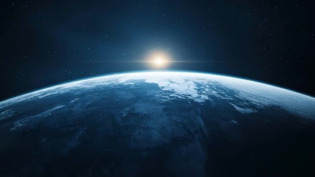 Stunning View of Earth from Space with a Bright Sun Rising Over the Horizon Against a Deep Dark Universe Background 4k video footage