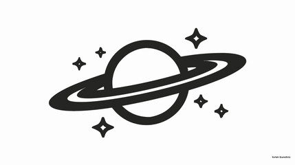 Black & white planet with ring system and stars © Mangku