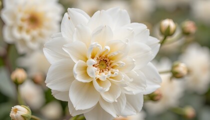 Obraz premium Delicate White Flower Blooming in a Garden with Soft Green Background