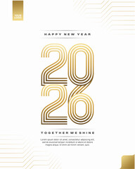 Happy New Year 2026 Golden Modern Poster Template Vector Design