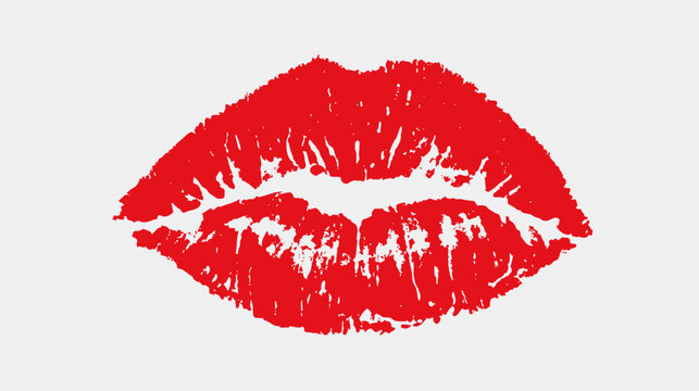 Red lip imprint on white background