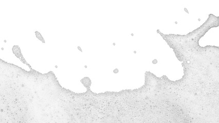 High-key abstract photograph of layer of white foam or suds spreading across bottom portion of pure white background. Foam composed numerous tiny delicate bubbles textured slightly frothy appearance