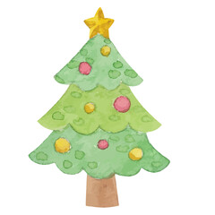 水彩風クリスマスツリーのベクターイラスト