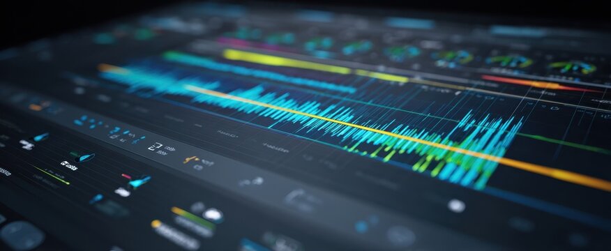 The audio waveform display on a modern digital audio workstation mixing interface - Powered by Adobe