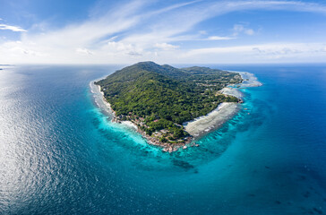 Arial view of La Digue Island, Seychelles