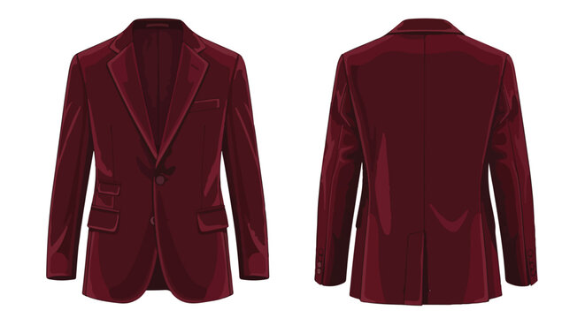 Sophisticated maroon blazer illustration showcasing front and back views for diverse application scenarios and style concepts