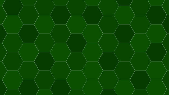 Abstract geometric pattern of overlapping hexagons in various shades of deep green