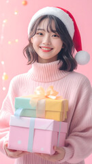 クリスマスプレゼントを貰った女性