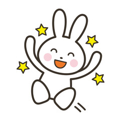 ジャンプして大喜びする可愛いうさぎのキャラクターイラスト