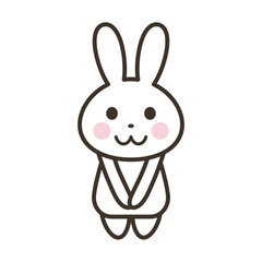 お行儀良く正面を向く可愛いうさぎのキャラクターイラスト
