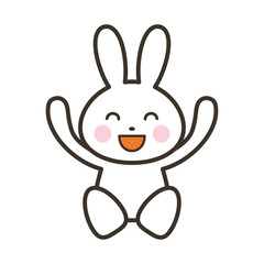 バンザイして大喜びの可愛いうさぎのキャラクターイラスト