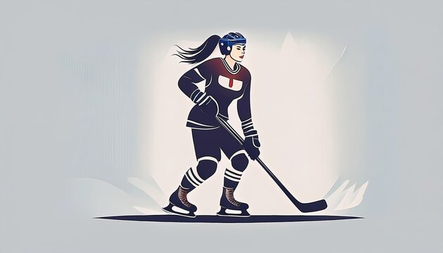 Minimalist illustration of a firefly hockey player gracefully skating and ready to shoot the puck in a whimsical and playful style