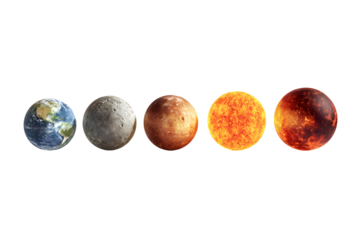 Celestial bodies in alignment featuring earth, moon, and planets in space design