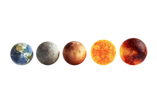 Celestial bodies in alignment featuring earth, moon, and planets in space design