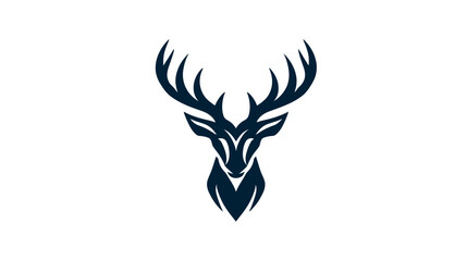 Stylized navy deer head with elaborate branching antlers against a white background