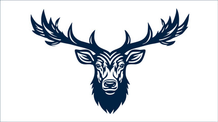 Elegant blue deer head with detailed antlers on a white background