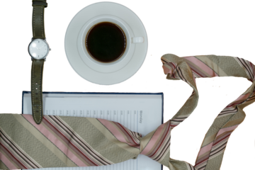 open diary, necktie, watch, coffee cup, businessman's set, business picture, background, business style