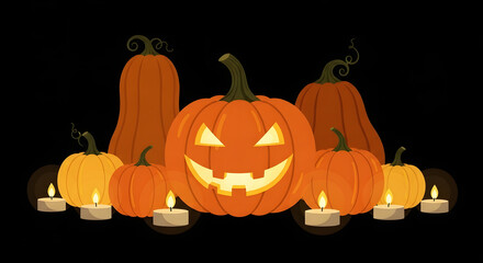  Flat vector illustration of a Halloween scene