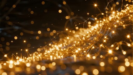 Golden sparkling lights with bokeh effect on dark background